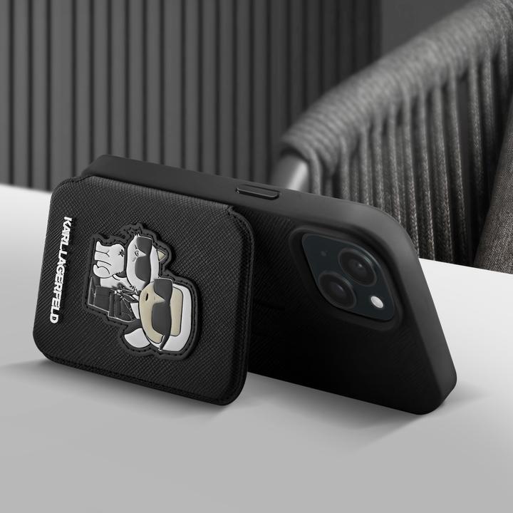 Produktbild Karl Lagerfeld Hülle Saffiano mit Kartenhalter, Schwarz Series (Apple iPhone 15)