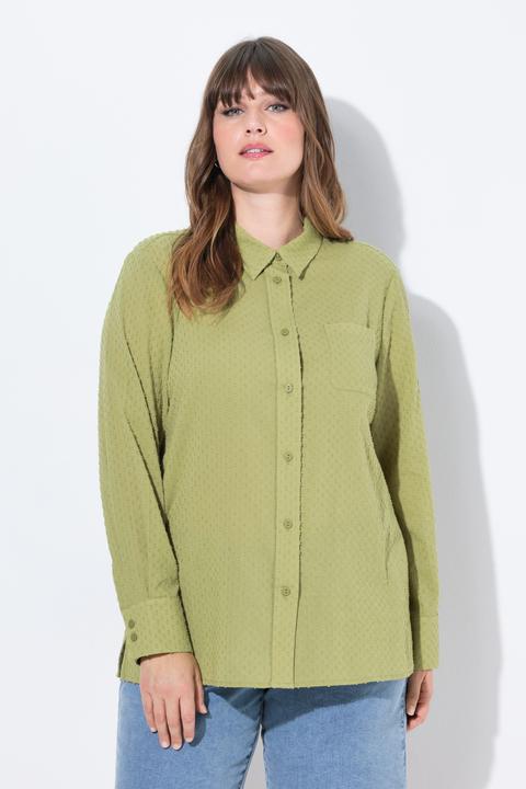Actual product image Ulla Popken Eco Cotton Dot Textured Long Sleeve Button Down Blouse (58)