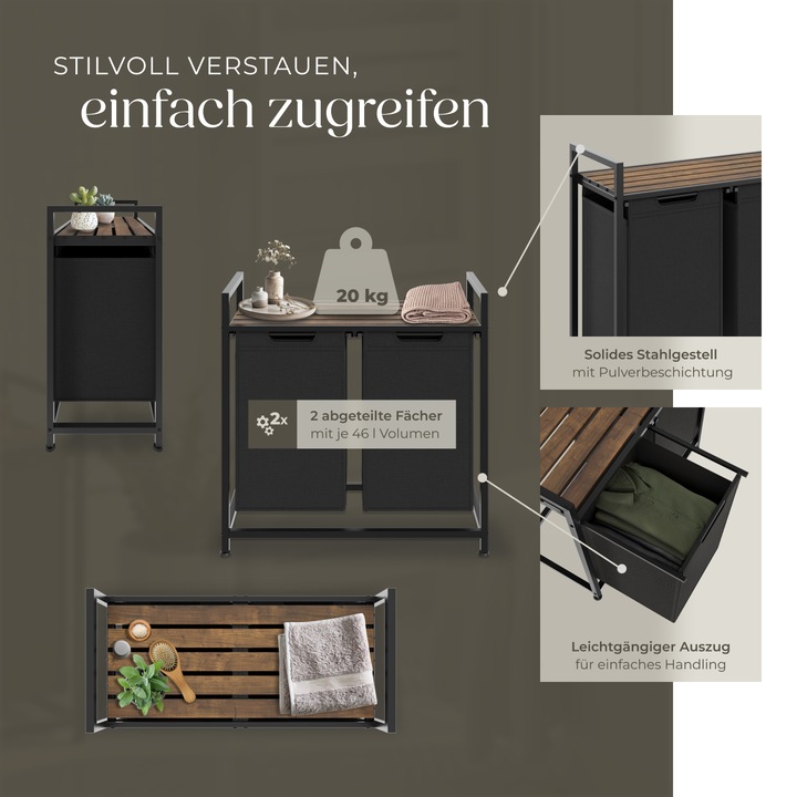 Produktbild tectake Wäschesortierer mit Ablage (46 l)