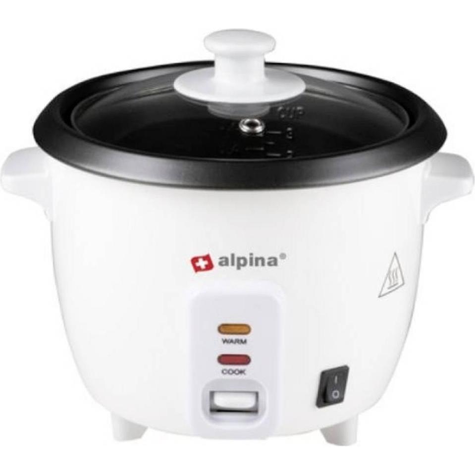 alpina Reiskocher mit Plastiklöffel, Dampfgarer + Reiskocher, Weiss, Schwarz