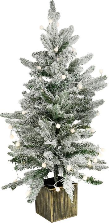 Hermex Weihnachtsbaum 90cm mit Schnee und LED Kunsttanne Tisch-Christbaum (90 cm)
