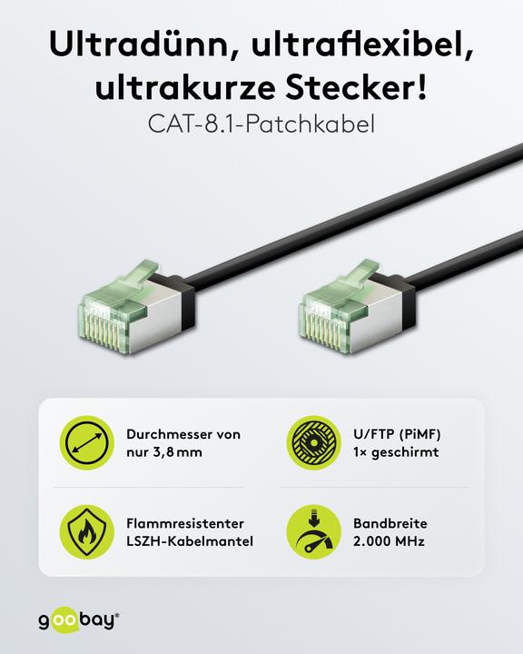 Produktbild Goobay Ultraflexibles CAT 8.1 Patchkabel, slim, U/FTP, schwarz (U/FTP, CAT8.1, 0.50 m)