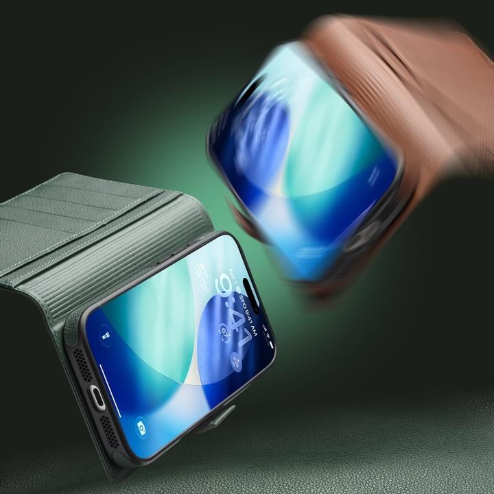 Produktbild QiAlino Hülle Flip Luxury 2-in-1 MagSafe Geldbörse echtes Leder (Apple iPhone 17 Pro)