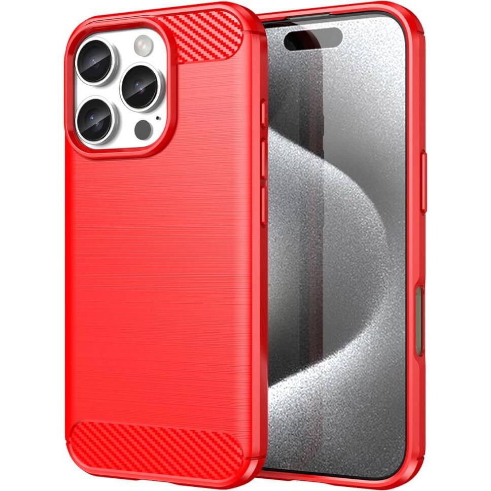 Cover-Discount iPhone 16 Pro Max - Metall Carbon Look Hülle (Apple iPhone 16 Pro Max), Smartphone Hülle, Rot