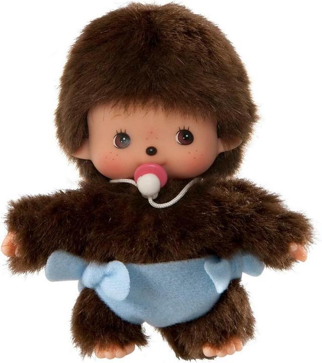 Actual product image Monchhichi Sekiguchi 235370 Original Bebichhichi boy, made of brown plush, with blue diaper, approx. 15 cm (15 cm)