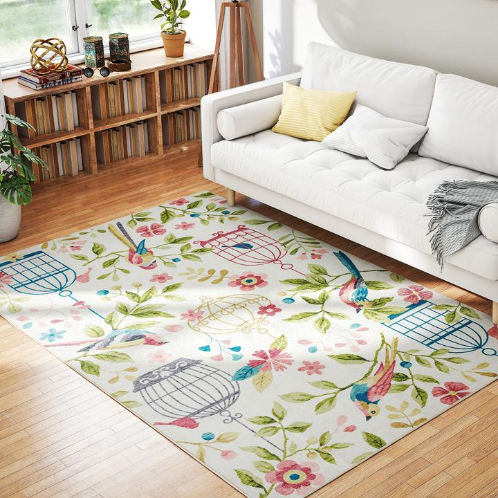 Produktbild Homcom Teppich Polyester Cremeweiss+Rosa (200 x 140 cm)