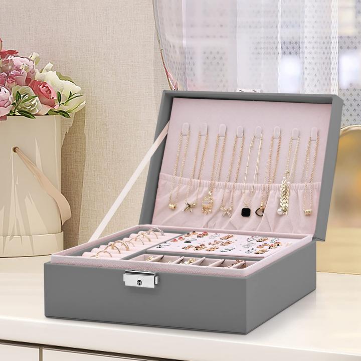 Produktbild Only-Bags.Store Schmuckkästchen 2 Schichten Pu-Leder-Schmuck Aufbewahrung Portable abschliessbare