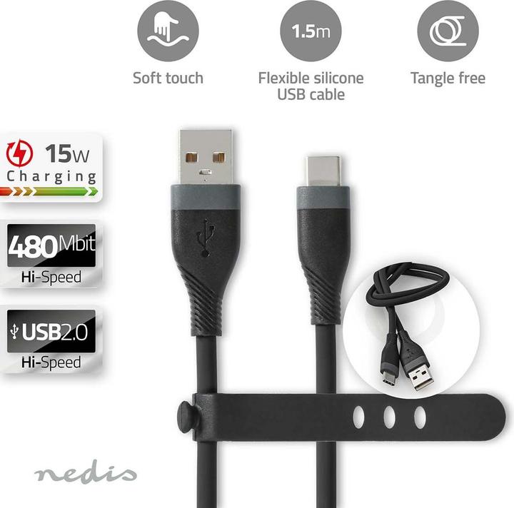 Produktbild Nedis USB-Kabel | USB 2.0 | USB-A Stecker | USB-C™ Stecker | 15 W | 480 Mbps | Vernickelt | 1.50 m | (1.50 m, USB 2.0, 60 W)