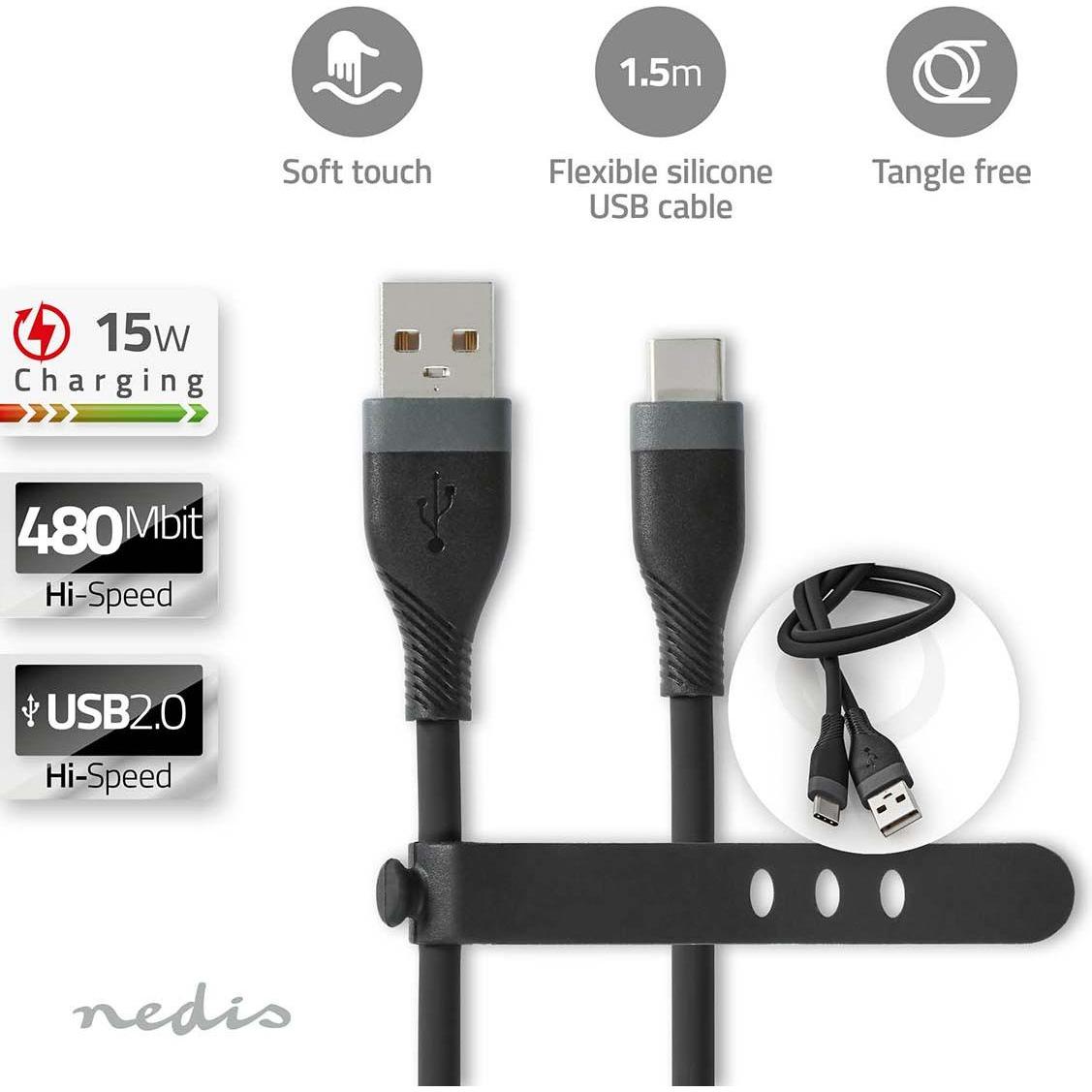 Thumbnail - Nedis USB-Kabel USB 2.0 USB-A Stecker USB-C™ Stecker 15 W 480 Mbps Vernickelt 1.50 m (1.50 m, USB 2.0), USB Kabel