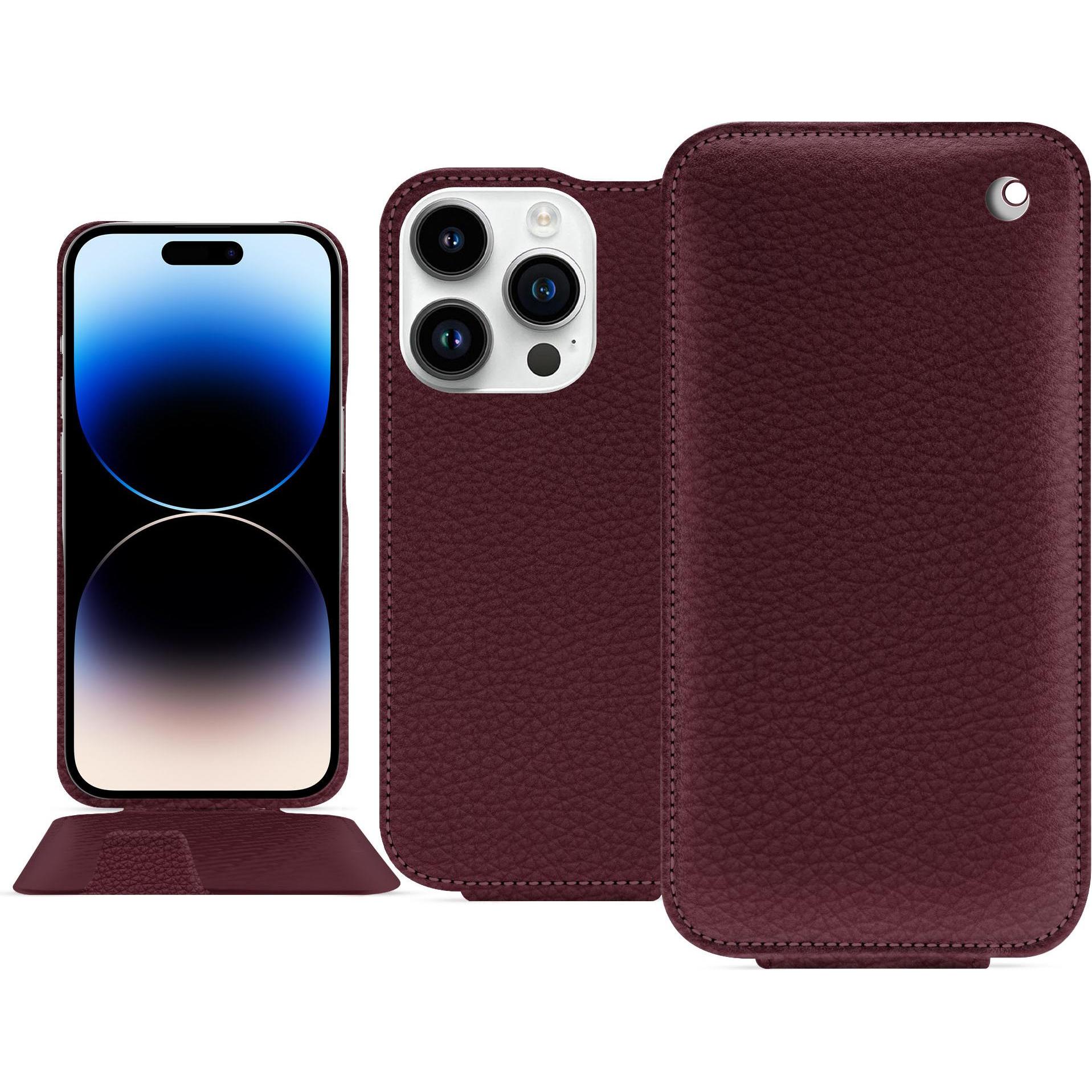 Noreve Lederschutzhülle vertikal (Apple iPhone 15 Pro), Smartphone Hülle, Violett