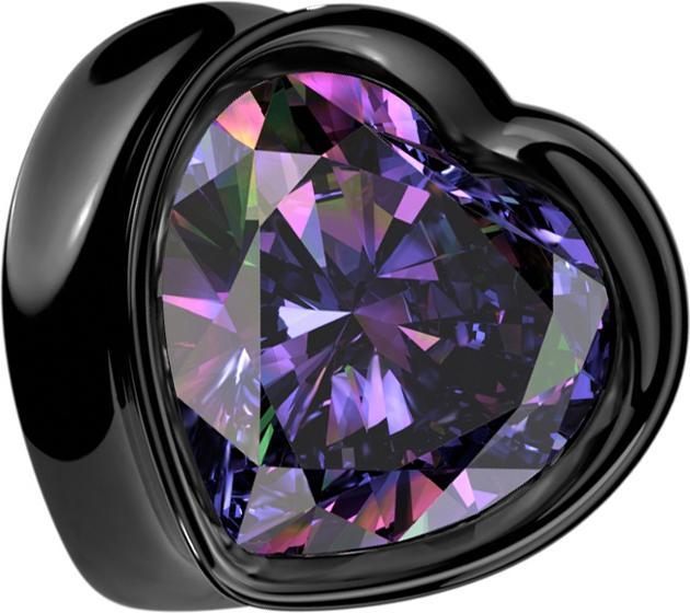 Produktbild Star Piercing Flared Plug Herz schwarz mit grossem Kristall multicolor (Chirurgenstahl 316L)