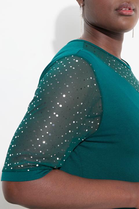 Produktbild Ulla Popken T-Shirt, Classic Fit, Mesh mit Pailletten, Jersey-Unterlage (42, 44)