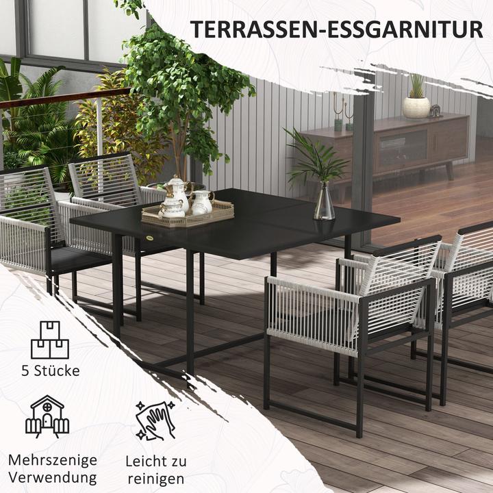 Produktbild Outsunny Gartenmöbel-Set Stahl, Hartglas Schwarz (120 x 120 x 72 cm)