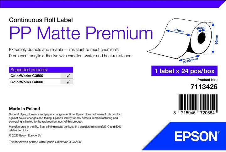 Epson Pp Matte Label Prem Continuous (5.10 cm)