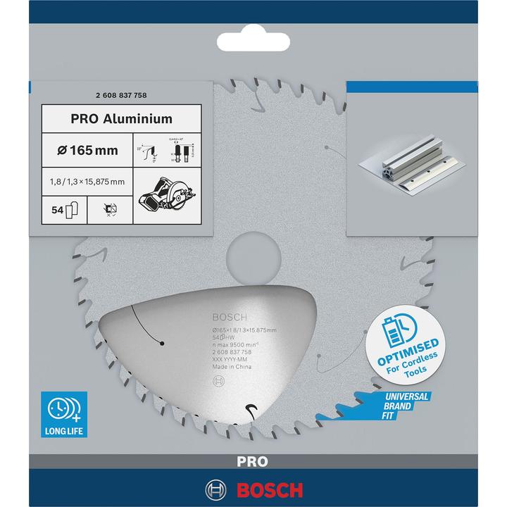 Productafbeelding Bosch Professional Zubehör Cirkelzaagblad Standaard voor Aluminium, 165x1,8/1,3x15,875, 54 tanden