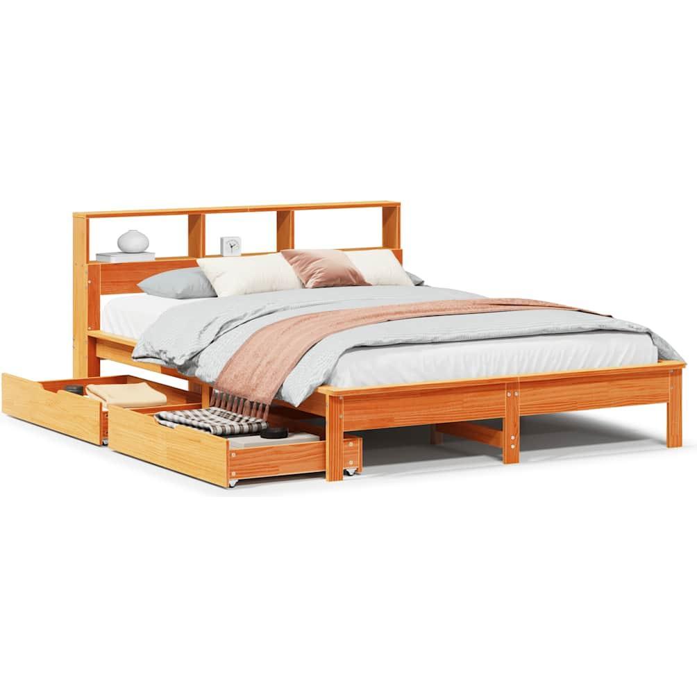 VidaXL, Bett, Massivholzbett Holzbett Bett Doppelbett Bettgestell Wachsbraun 140x200cm (140 x 200 cm)