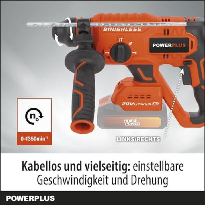 Produktbild Powerplus Dual Power Bohrhammer bürstenlos 20V - exkl. Akku und Ladegerät - 5 Acc.