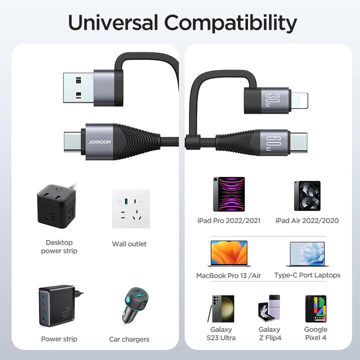 Produktbild Joyroom 4 in 1 Kabel (1.20 m, USB 3.0, 60 W)