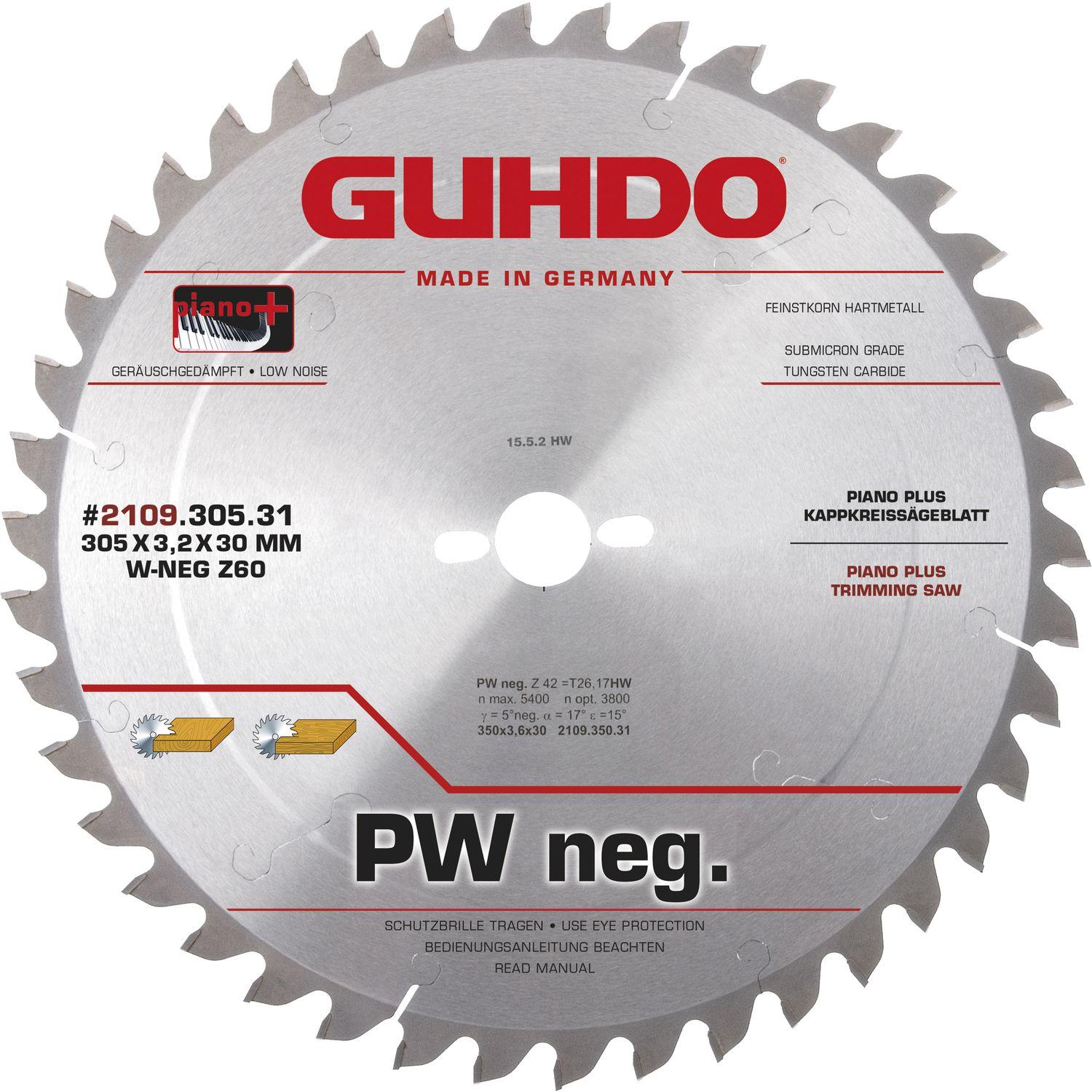 Guhdo, Sägeblatt, HW Piano plus Kappkreissägeblatt 2109 PW negativ 2109.350.31 42 W-neg.