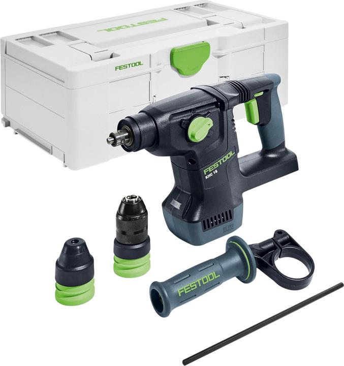 1x Festool KHC 18 EB marteau combiné sans fil, 1x mandrin C SDS KHC, 1x mandrin à serrage rapide KC 13 KHC, 1x poignée supplémentaire AH-50, 181 KHC, 1x butée de profondeur, 1x Festool Systainer³ SYS3 L 187, 1x Festool BP 18 Li 5,0 ASI batterie 18 V 5,0 Ah, 1x Festool SCA 16 chargeur rapide 10,8 V - 18 V 16 A