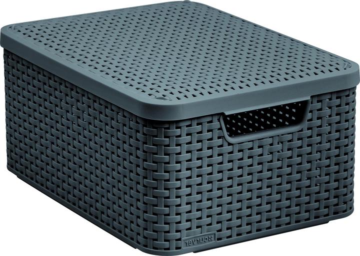 Actual product image Curver Basket with lid Rattan Style M dark gray (40 x 29 x 19 cm, 18 l)