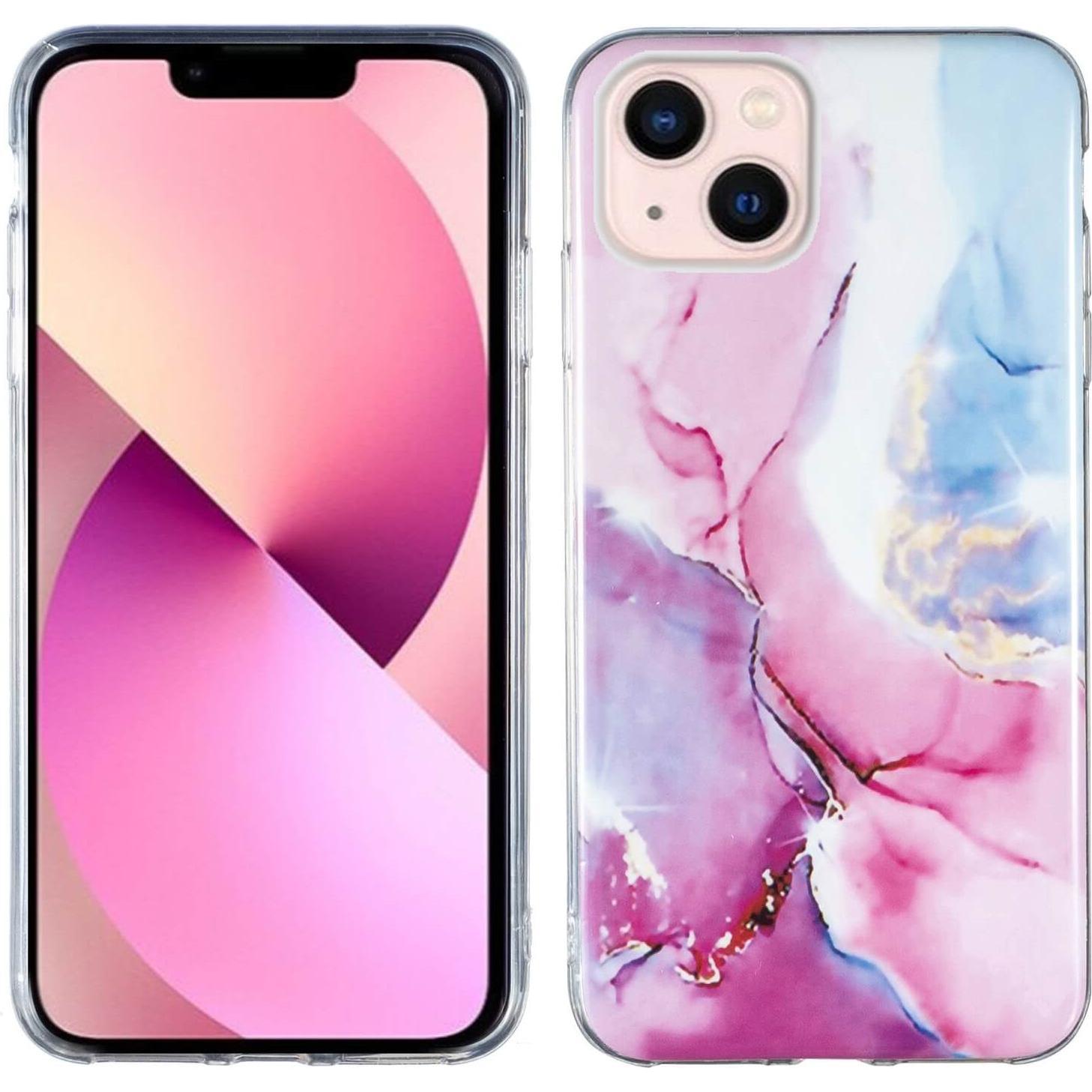Cover-Discount iPhone 14 Plus - Silikon Gummi Case Pink Marble (Apple iPhone 14 Plus), Smartphone Hülle, Pink
