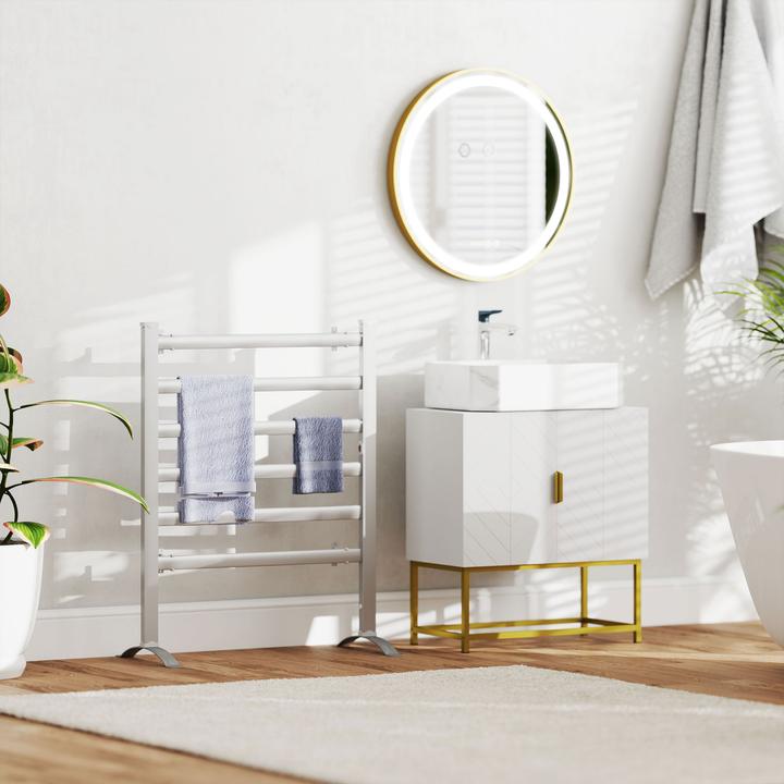 Produktbild Swisshandel24 Wandspiegel mit LED-Leuchte, Dimmbarer Badezimmerspiegel mit Memoryfunktion und Zeitanzeige, IP44, A