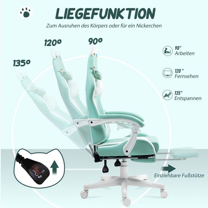 Actual product image Swisshandel24 Gaming-Sessel, Katzenohren, neigbar, ausziehbare Fussstütze, bis 120kg, Seeblau