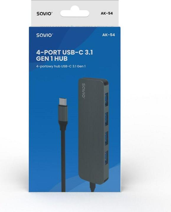 Produktbild Savio Hub USB-C - 4 x USB-A AK-54 (USB-C, 4 Ports)