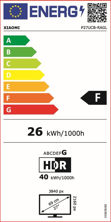 Label énergétique Xiaomi A27Ui (3840 x 2160 pixels, 27")