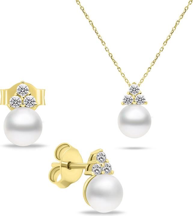 Immagine prodotto Brilio Timeless Gold Plated Genuine Pearl Jewelry Set SET228Y (Earrings, Necklace)