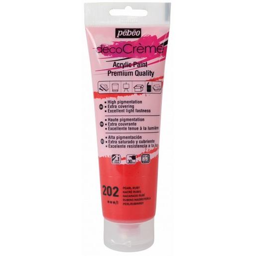 Pebeo, Künstlerfarbe + Bastelfarbe, Decocrème Perlmutt Acrylfarben (Perlmutt Rubinrot, 120 ml)