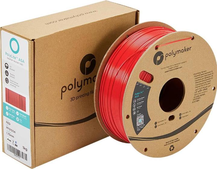 Actual product image Polymaker PF01004 PolyLite Filament ASA UV-resistant, weatherproof, heat-resistant (ASA, 1.75 mm, 1000 g, Red)
