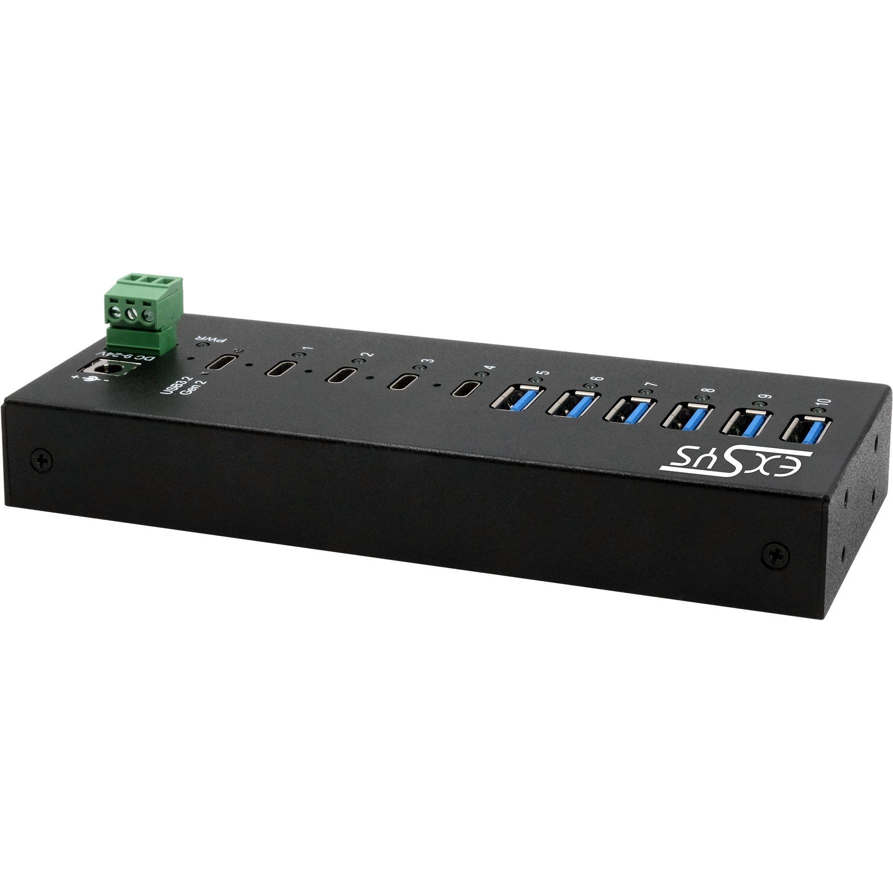 Exsys Industrial USB 3.2 Gen 2x1 Hub 10-Port (USB-C, 10 Ports), Dockingstation + USB Hub