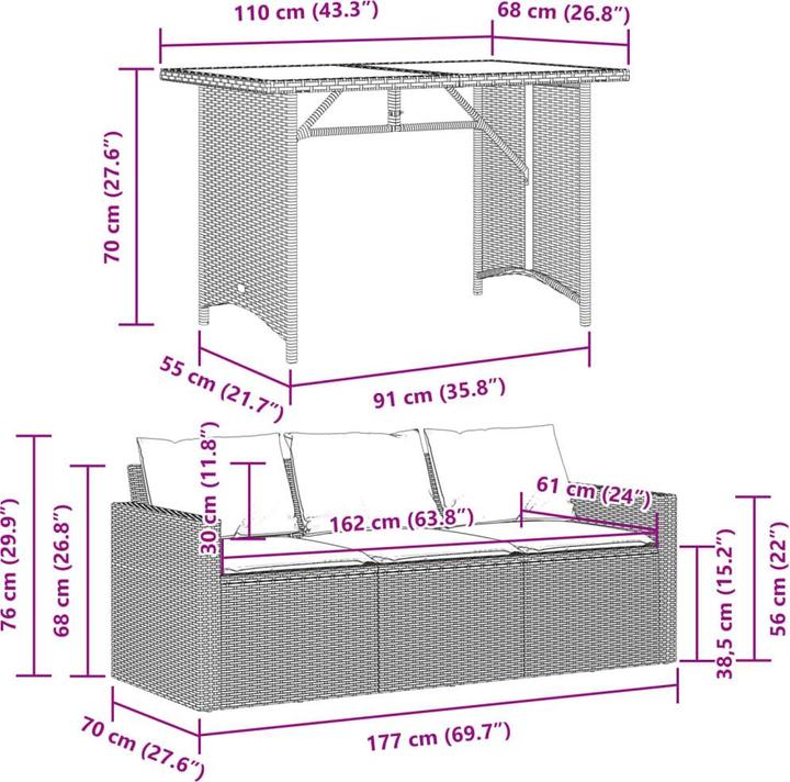Produktbild vidaXL Garten Essgruppe (110 x 68 x 70 cm)
