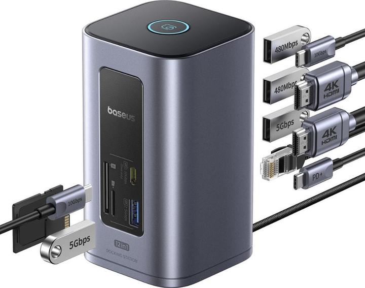 Actual product image Baseus USB-C Hub NU1 Air Spacemate, 12in1, Grey (USB-C, 12 ports)