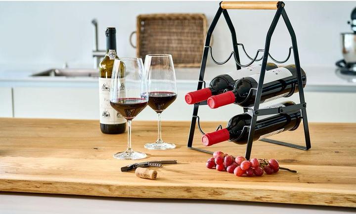 Actual product image Zeller Present Wine rack for 6 bottles, metal/bamboo, black (6 bottles, 23 x 22 x 37.50 cm)