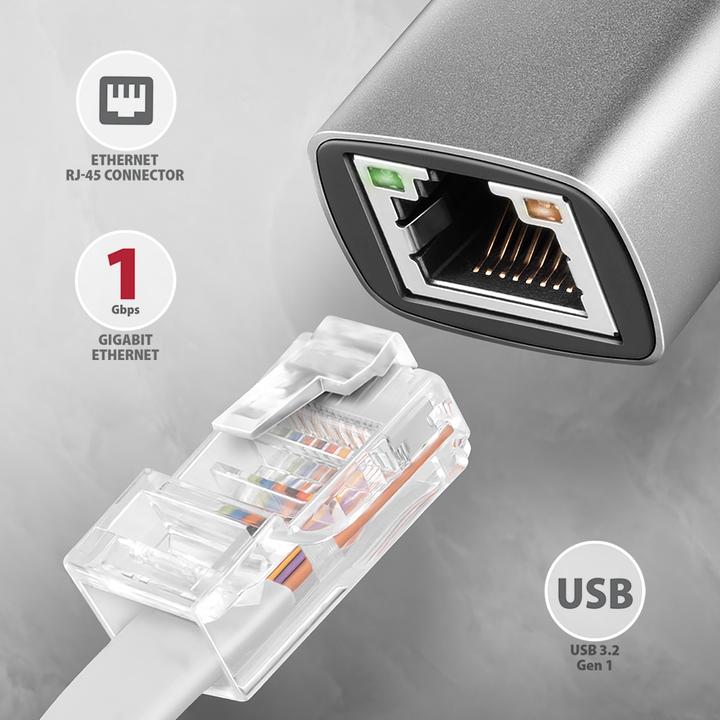 Image du produit Axagon ADE-TXCA, USB-C + USB-A 3.2 Gen 1 - Gigabit Ethernet s????ov?? karta, Asix AX88179, auto instal (USB-C, USB, RJ45 (1x))