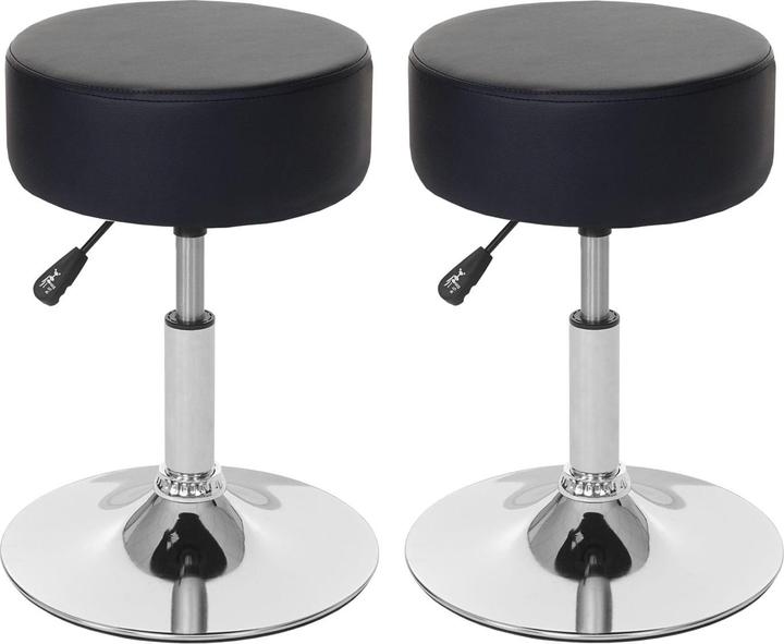 Actual product image Swisshandel24 2x Stool, seat stool make-up stool, height adjustable Ø 35cm imitation leather, black