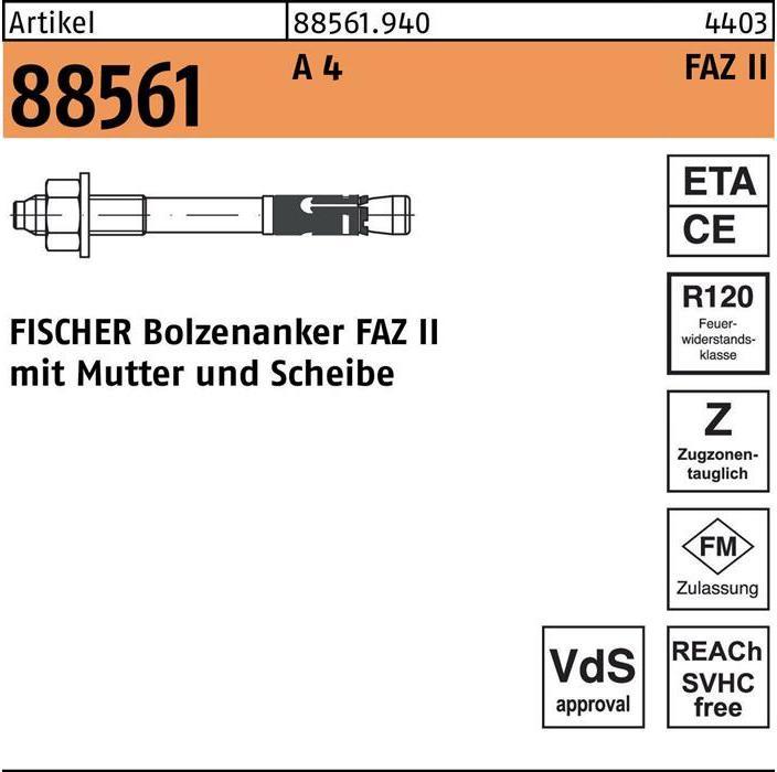 Produktbild Fischer Ankerbolzen R 88561 FAZ II 10/ 20 A 4 Ohne Oberflächenangabe (50 Stk.)