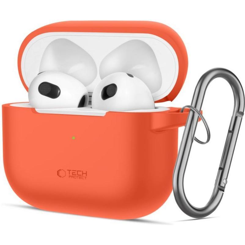 Tech-Protect Silicone Hook Case for Apple AirPods 3 - Orange (Kopfhörer Hülle), Kopfhörertasche + Schutzhülle, Orange
