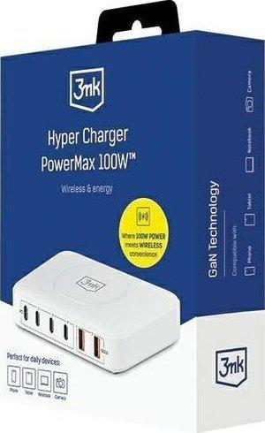 Produktbild 3MK Hyper Charger PowerMax 100W 4xUSB-C + 2xUSB-A stacja ładująca z ład. indukcyjną QC+PD (100 W, 7 Ports)