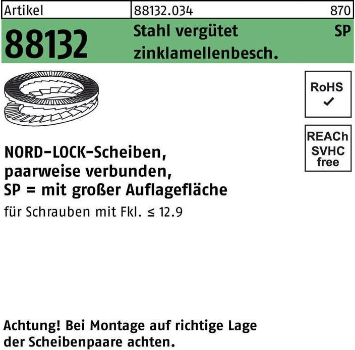 Image du produit Nord-Lock Rondelles d'arrêt à clavette NL 8sp revêtues de zinc lamellaire, selon DIN25201 (M8)