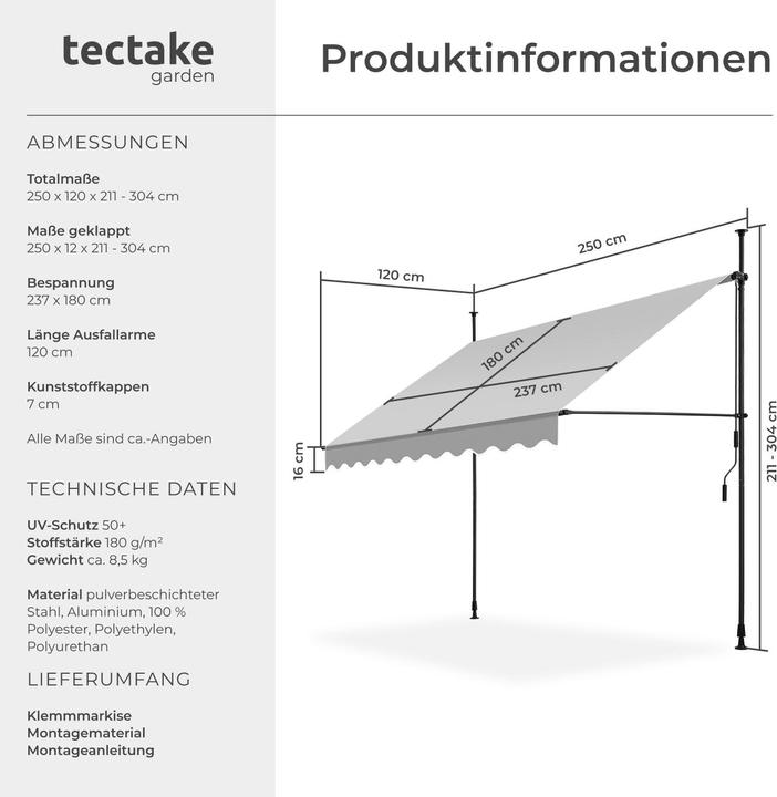 Produktbild tectake Klemmmarkise (2.50 m)