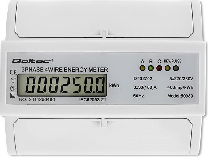 Image du produit Qoltec Compteur électronique triphasé Rail DIN 400V 100