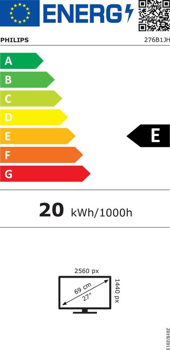 Energy Label Philips MMD MONITORS & DISPLAYS 276B1JH (2560 x 1440 pixels, 27")