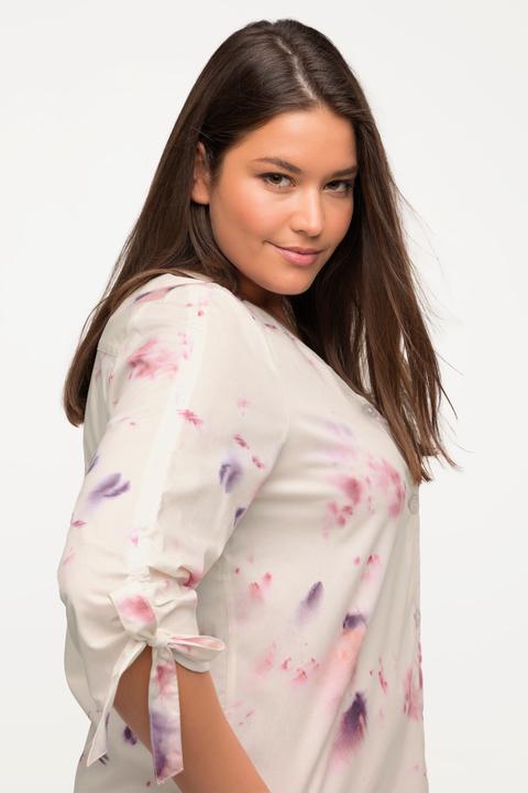 Immagine prodotto Ulla Popken Blusa dal taglio oversize in cotone biologico con scollo a V e maniche a 3/4 (46, 48)
