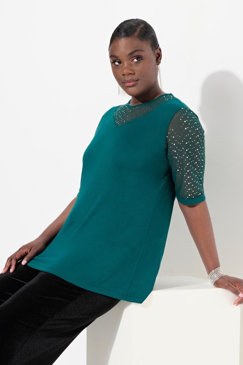 Produktbild Ulla Popken T-Shirt, Classic Fit, Mesh mit Pailletten, Jersey-Unterlage (42, 44)