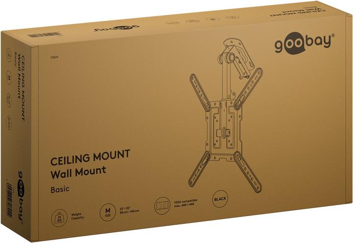 Image du produit Goobay Support TV pour plafond Basic M, noir (Plafond, 20 kg, 23" - 55")