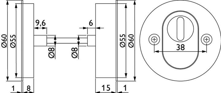 Produktbild Hermat Schutzrosette 2038.KS/FLACH,rund,15mm,ZA/PZ,ER matt,TS60-85 (Türgriff)